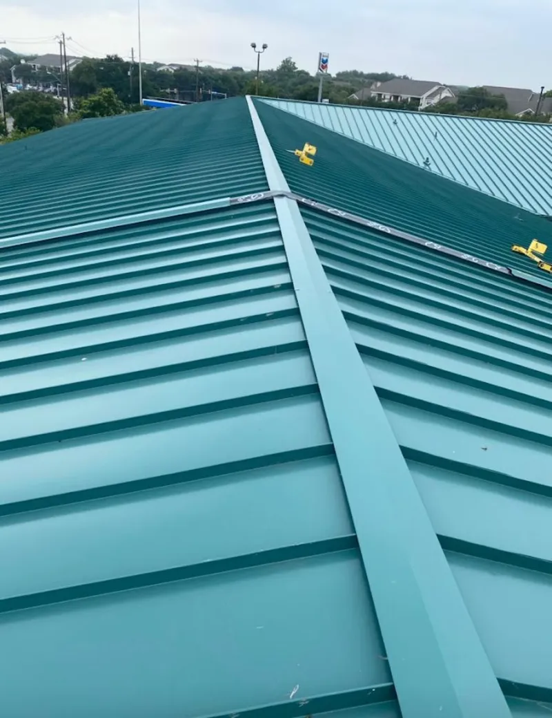 Green commercial metal roof ridge and valley for Metal Roof Repair in Woodway